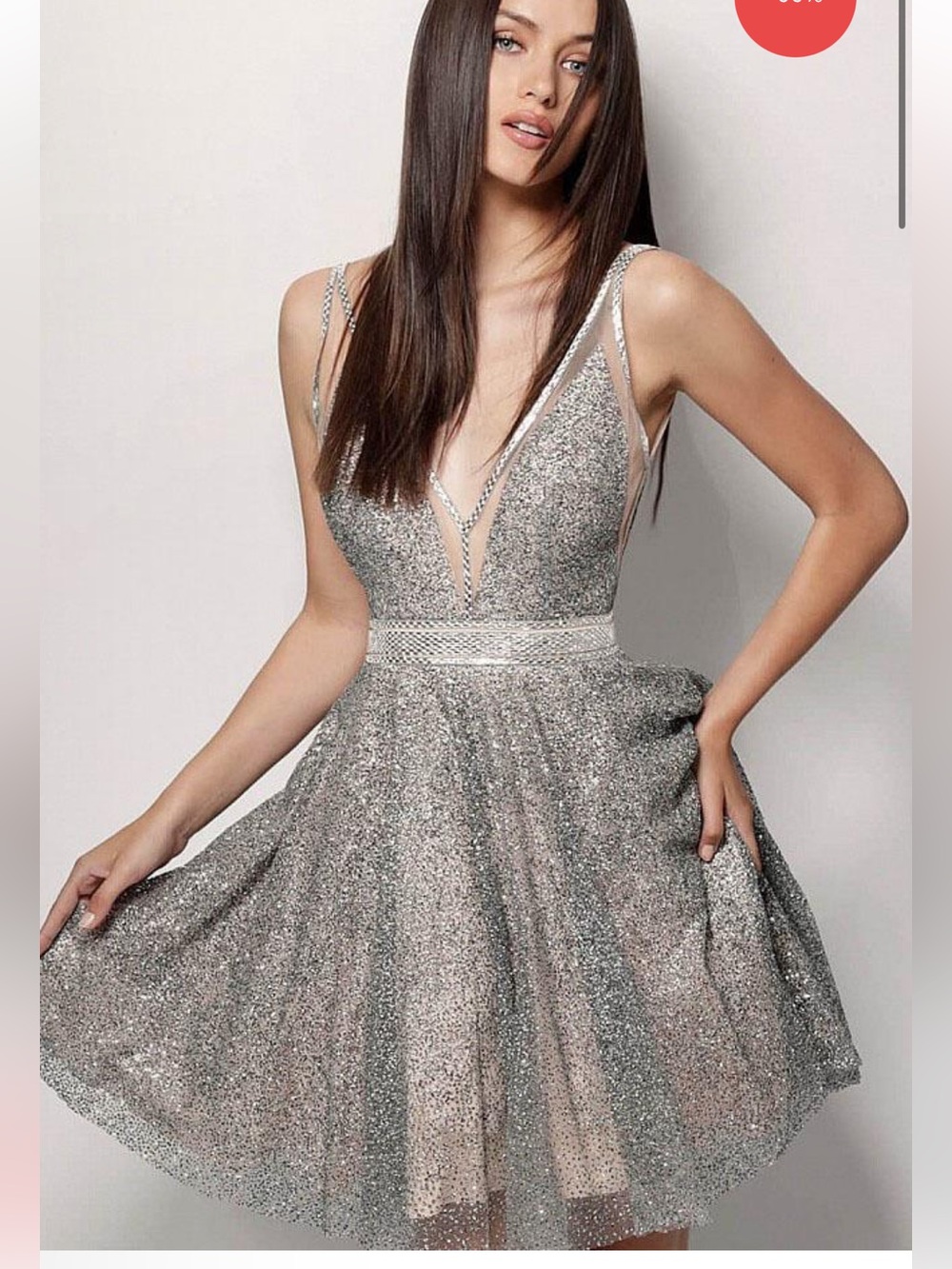 Jovani nude and bling Sequin A-Line Mini Dress retails 650.00 size 4 nude silv